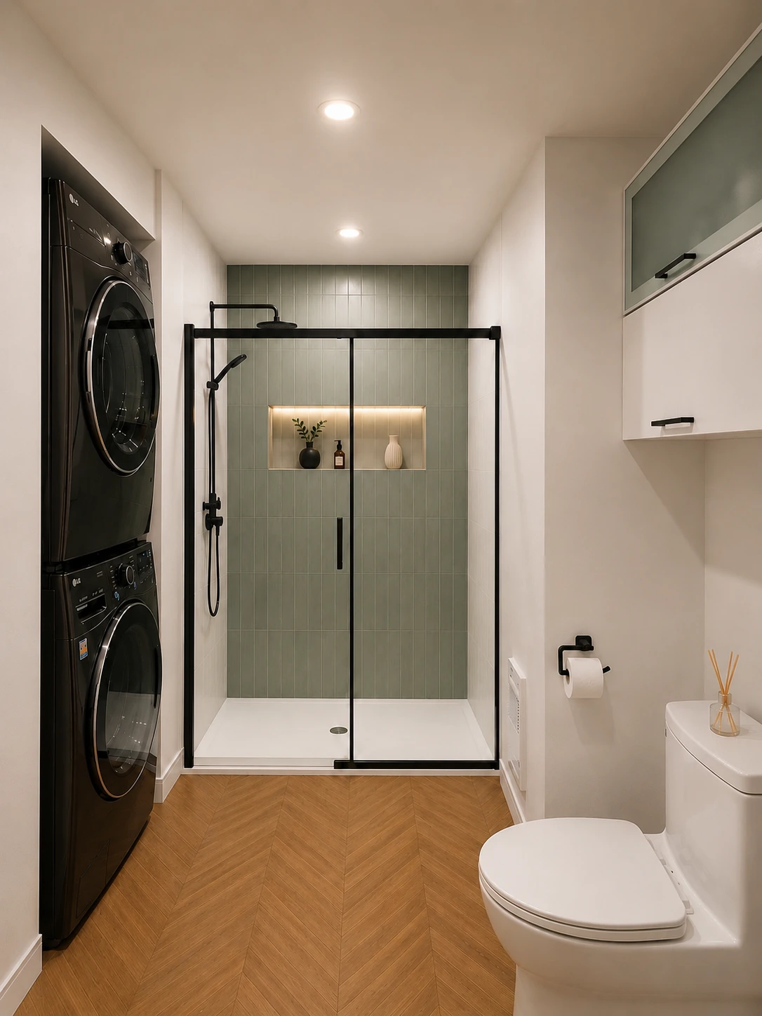 Salle de bain moderne — douche verte