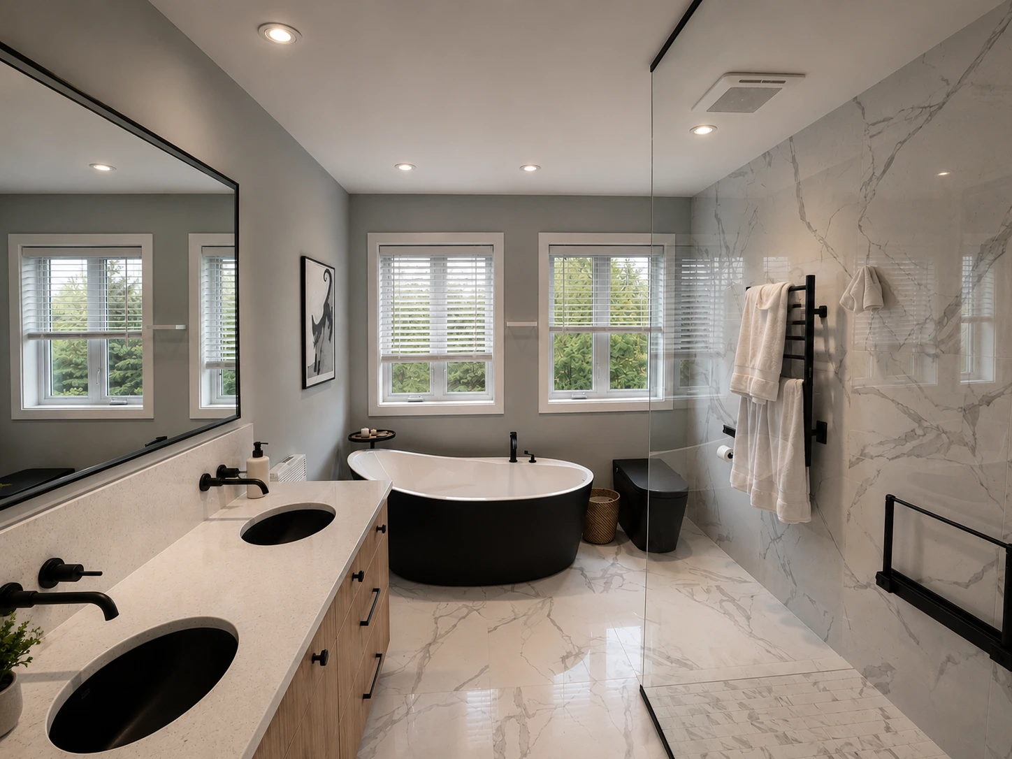 Baignoire noire et double vanité
